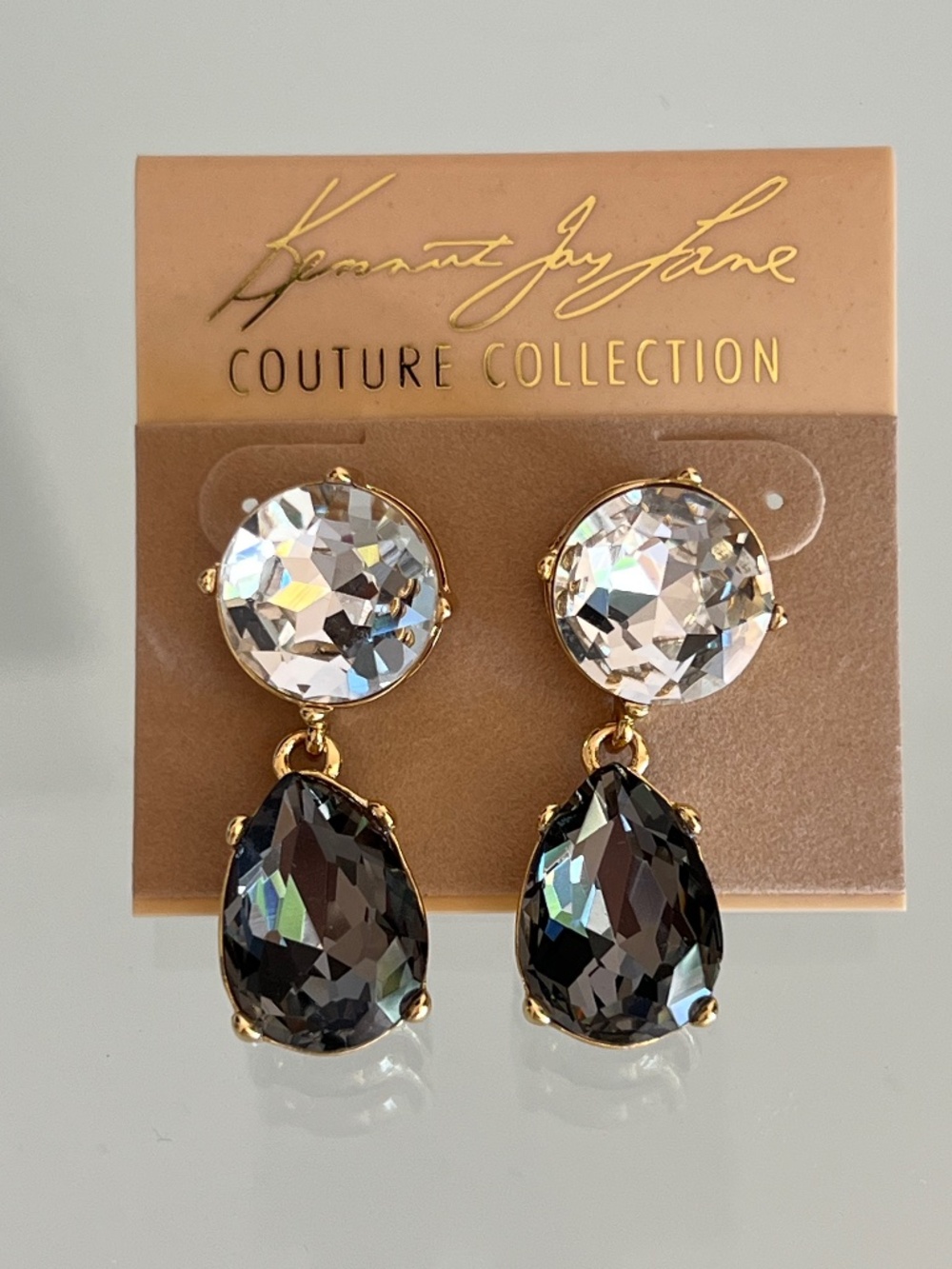 KENNETH JAY LANE Couture Collection Gold Plated Crystal Diamond Teardrop Earring